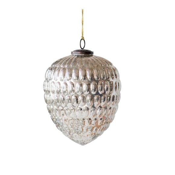 Pottery Barn Large 8.5” Kugel Inspired Silver Mercury Glass Pinecone Ornament - Picture 4 of 4